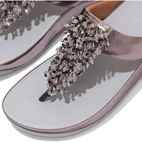 Women's Beaded Toe-Post Sandals Faux Leather 10 Inch Heel Comfort - Picture 4 of 4